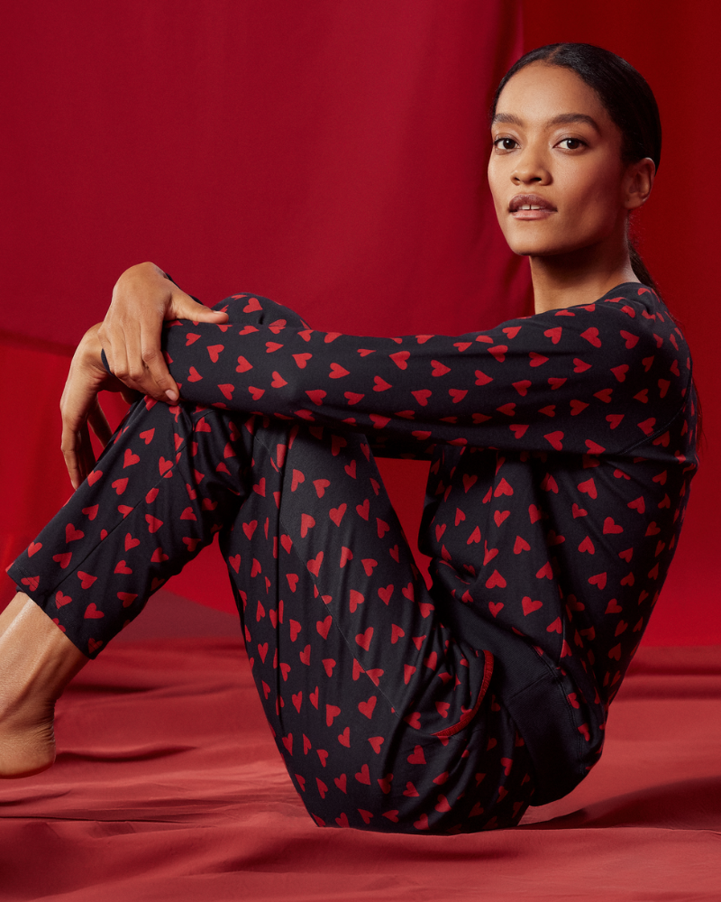 Calida 15828 + 29552 Red Hearts Dark Lapis Blue Cotton Pajamas Set myselflingerie.com
