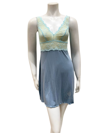 Samantha Chang 2216-8016-IS Iceberg/Sea Glass Lace Modal Chemise & Robe Set myselflingerie.com