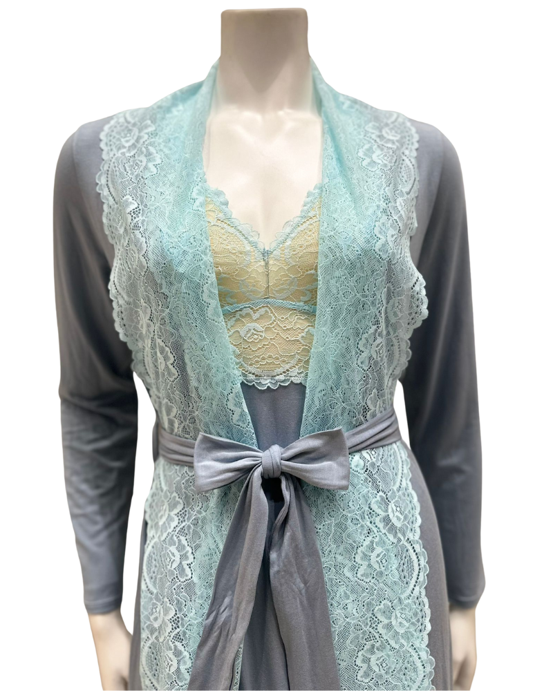 Samantha Chang 2216-8016-IS Iceberg/Sea Glass Lace Modal Chemise & Robe Set myselflingerie.com