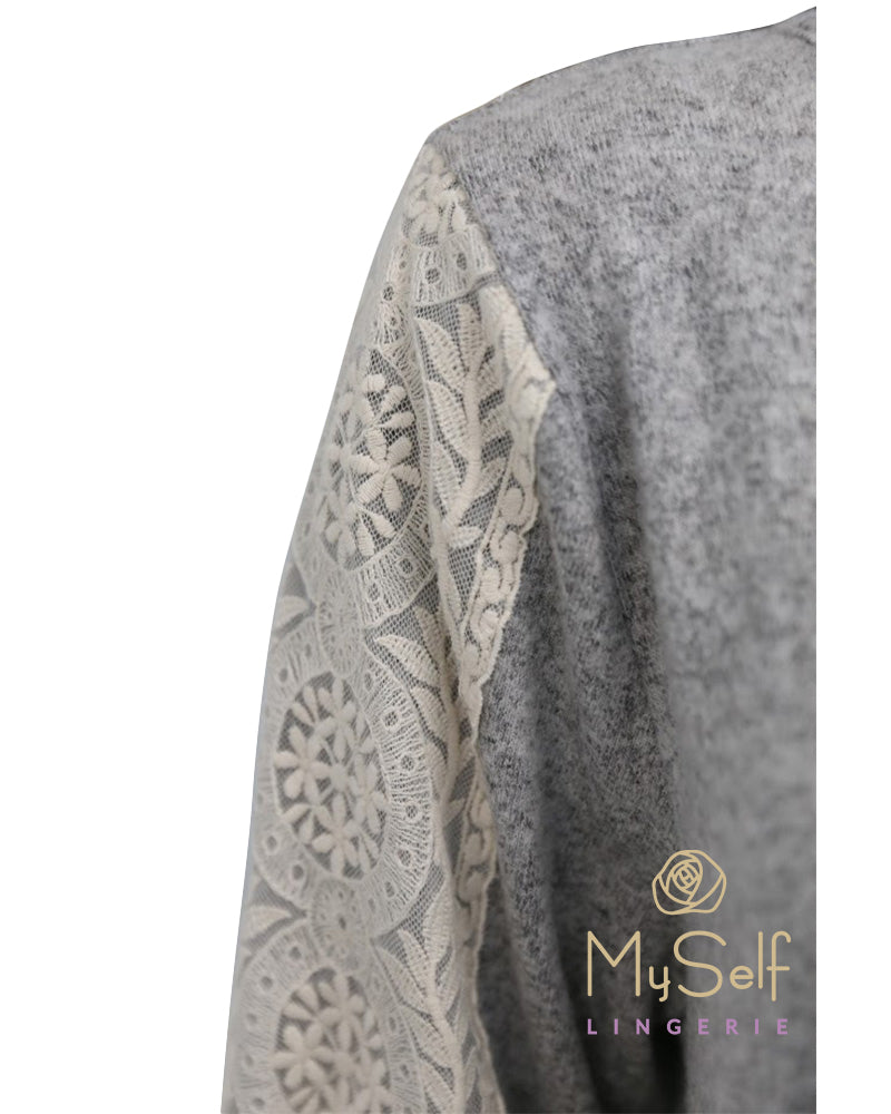 Flora Nikrooz Q80766 Harbor Lace Trim Cozy Fleece Pajamas MYSELFLINGERIE.COM