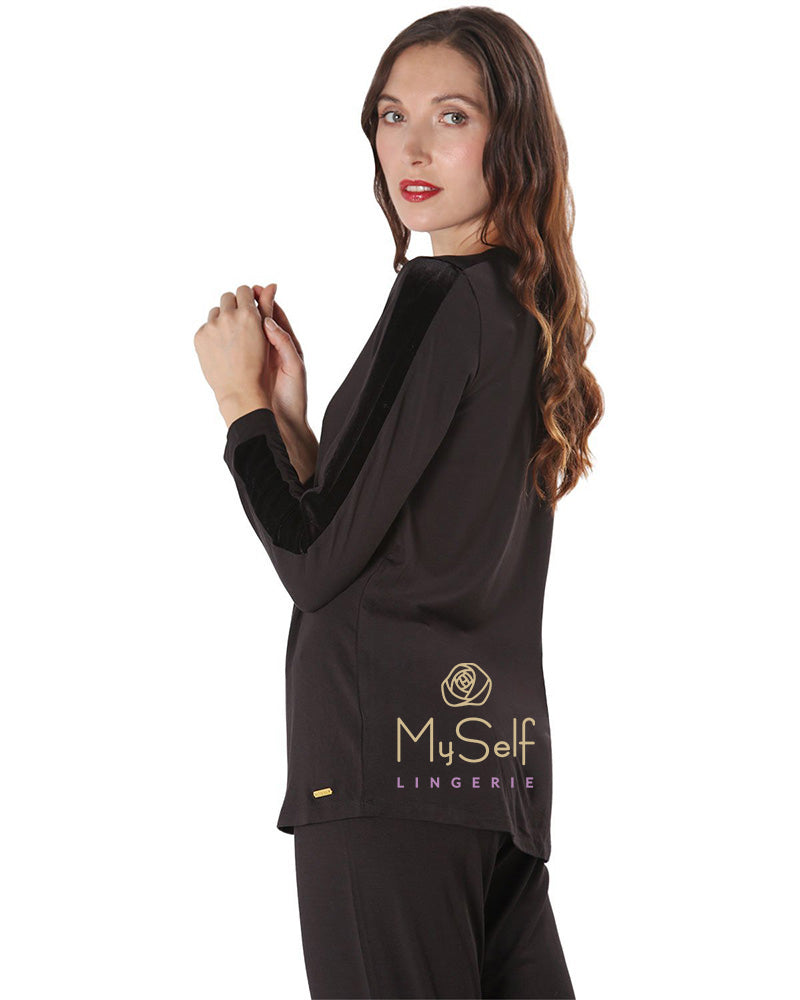 Me Moi CPJ00149 Velvet Trimmed Modal Pajamas myselflingerie.com