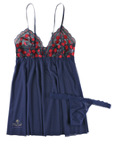 4H6052 Cheery Cherries Navy Babydoll with G String