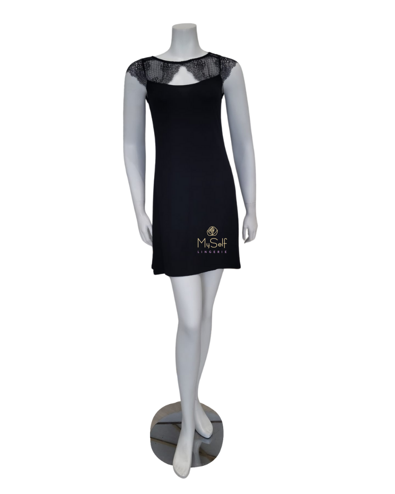 Vanilla Night and Day 3607 Black Lace Modal Chemise MYSELFINGERIE.COM