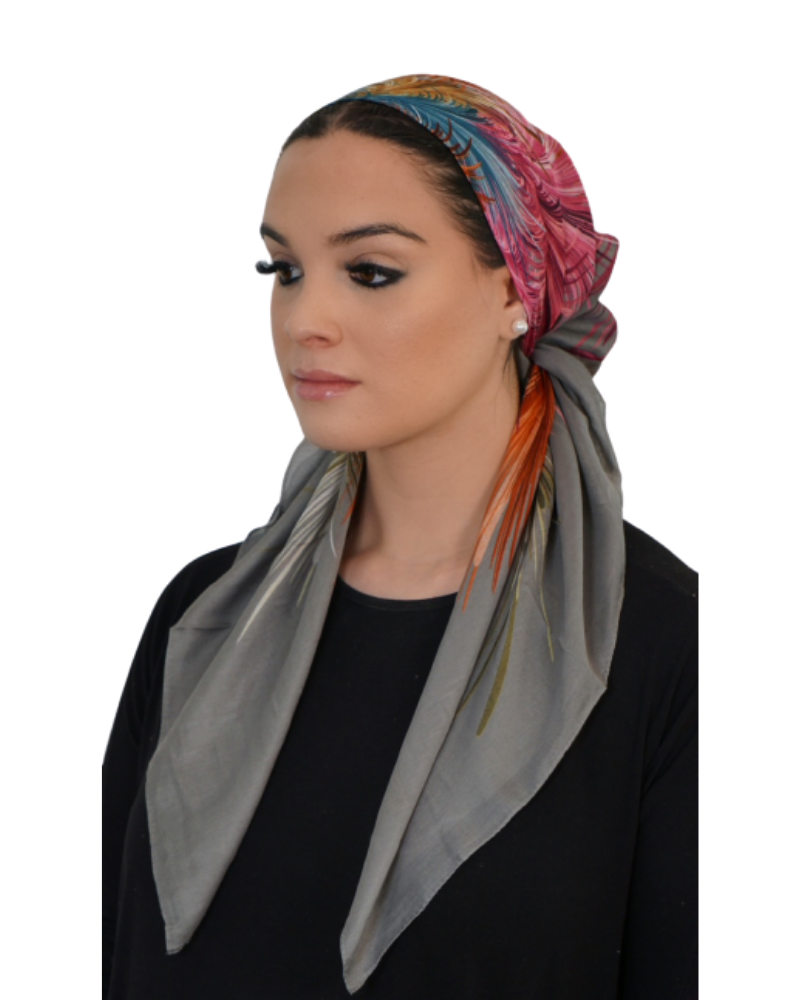 Tie Ur Knot Grey Feather Splatter Pre-Tied Bandanna with Full Non Slip Grip myselflingerie.com