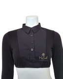 SH326 Black Long Sleeve Modal Crop Shell w/ Pointy Collar & Cuffs