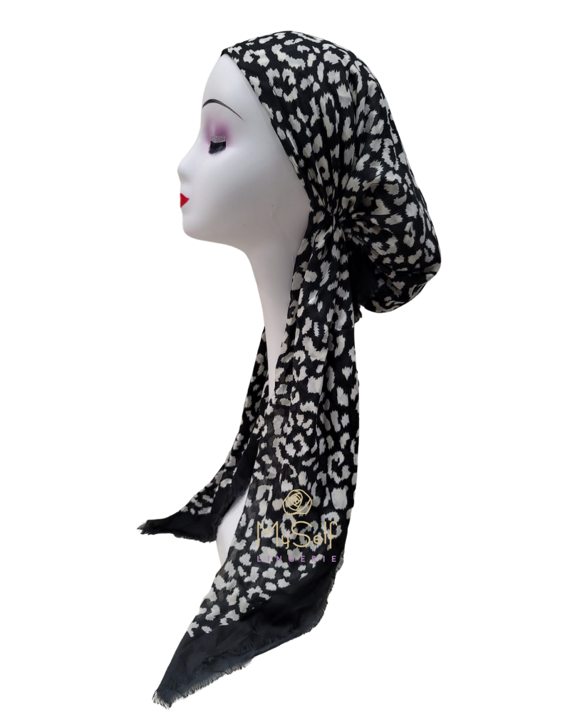 Lizi Headwear Black & White Cheetah Print Pre-Tied Bandanna myselflingerie.com