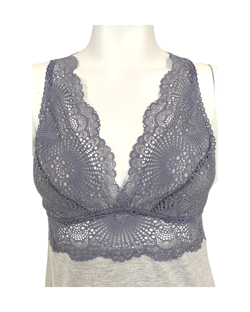 Fleur't 6010 Heather Grey/Crystal Grey Lace Racerback Chemise MYSELFLINGERIE.COM