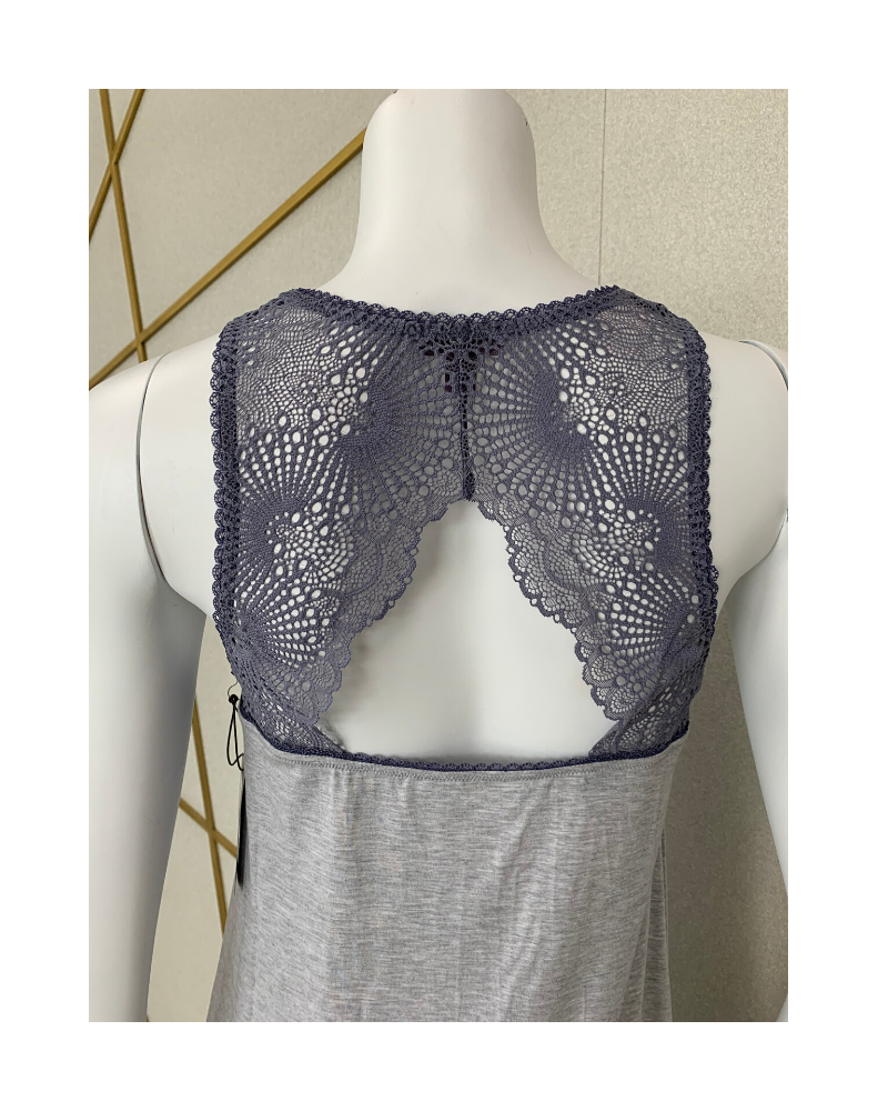Fleur't 6010 Heather Grey/Crystal Grey Lace Racerback Chemise MYSELFLINGERIE.COM