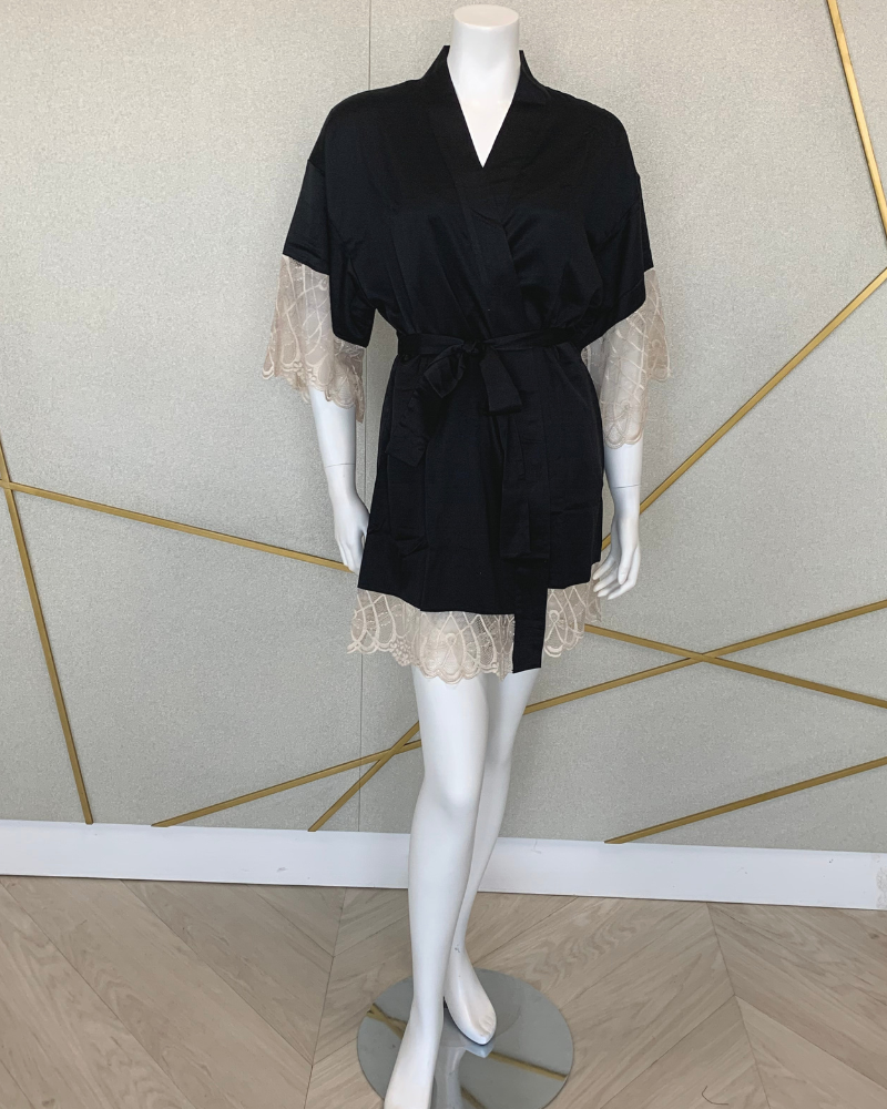 Flora Nikrooz 8103 Black Gabby Cami Set & Kimono MYSELFLINGERIE.COM