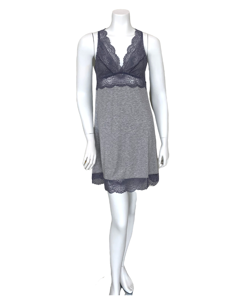 Fleur't 6010 Heather Grey/Crystal Grey Lace Racerback Chemise MYSELFLINGERIE.COM