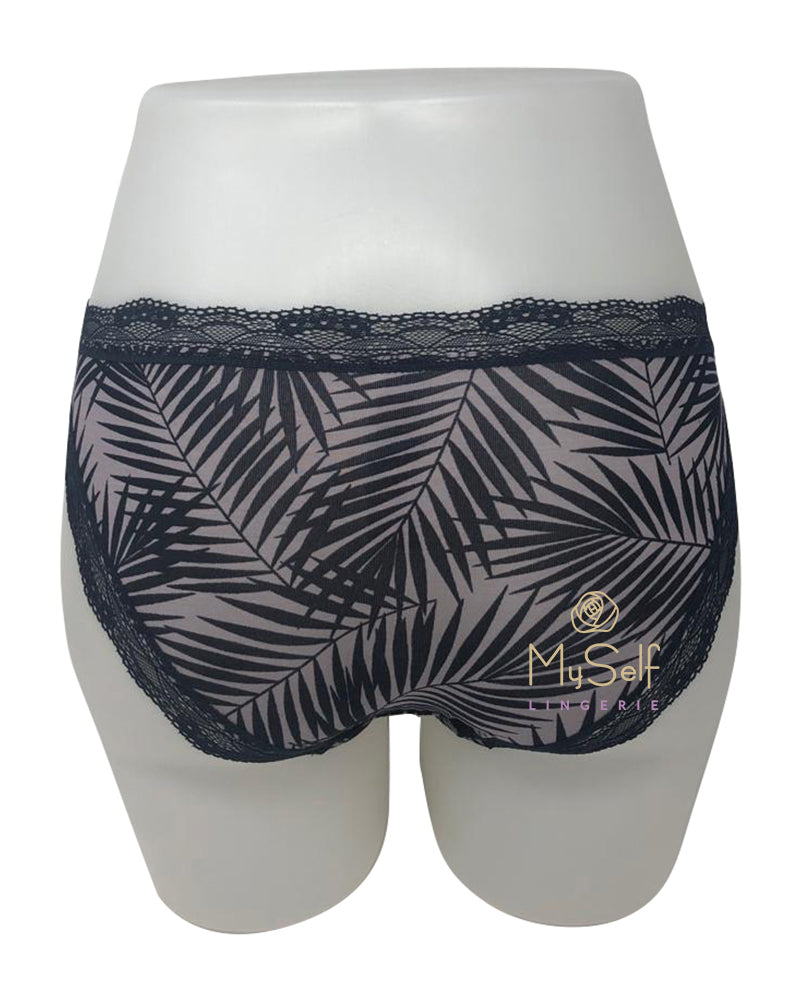 Dorina D00169X Navy Leaf Print/Denim Lace Ginna Modal 2 Pk Brief MYSELFLINGERIE.COM