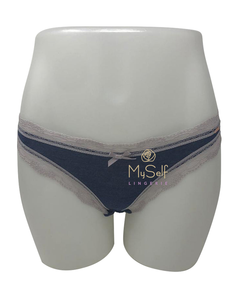 Dorina D00169X Navy Leaf Print/Denim Lace Ginna Modal 2 Pk Brief MYSELFLINGERIE.COM