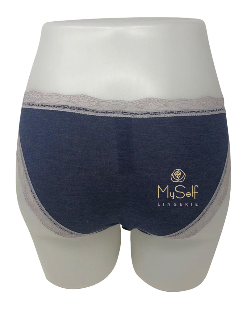 Dorina D00169X Navy Leaf Print/Denim Lace Ginna Modal 2 Pk Brief MYSELFLINGERIE.COM