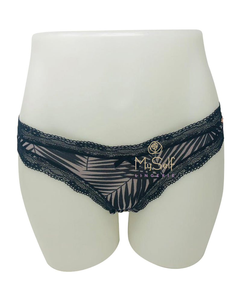 Dorina D00169X Navy Leaf Print/Denim Lace Ginna Modal 2 Pk Brief MYSELFLINGERIE.COM