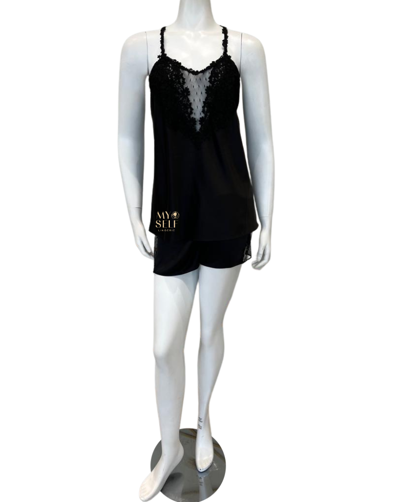 Flora Nikrooz Q81147 Black Showstopper Cami and Boyshorts Set myselflingerie.com