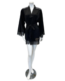 17009B Satin & Lace Black Wrap Robe