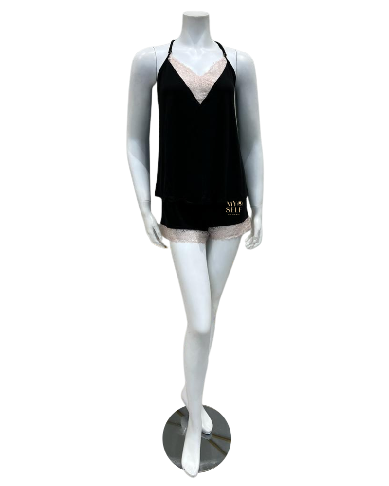 Flora Nikrooz Q80925 Black Floretta Knit Cami Pj's Set myselflingerie.com