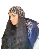 Zebra Print Navy Blue Border Adjustable Pre-Tied Bandanna with Full Grip