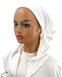 FW23P27 White Embossed Velour Lined Pre-Tied Bandanna