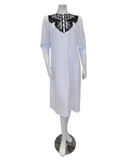 Oh! Zuza Black Lace Detail Button Down White Cotton Nightshirt