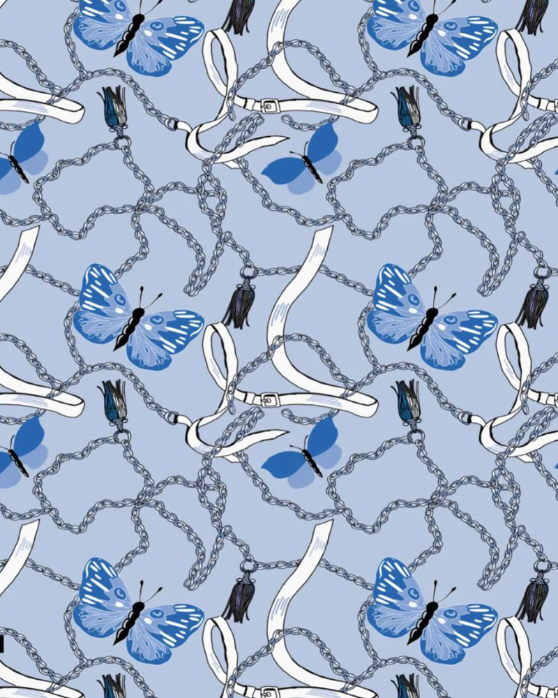 Tie Ur Knot Blue Butterfly Chains Adjustable Pre-Tied Bandanna with Full Non Slip Grip myselflingerie.com