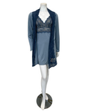 Samantha Chang 2216-8016-DI Iceberg/Indigo Glaze Lace Modal Chemise & Robe Set myselflingerie.com