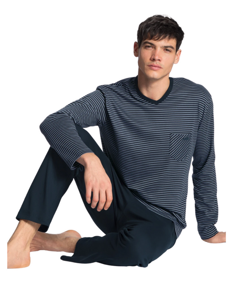 Calida 41667 #479 Dark Sapphire Relax Streamline Men's 100% Cotton Pajamas  –