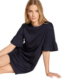 Calida 30539 #339 Dark Lapis Blue Dots Ruffled Short Sleeve 100% Cotton Nightshirt myselflingerie.com