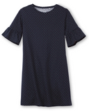 Calida 30539 #339 Dark Lapis Blue Dots Ruffled Short Sleeve 100% Cotton Nightshirt myselflingerie.com
