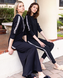 Ellwi 611-PJ Leopard Trim Black Ribbed Cotton Pajamas Set
