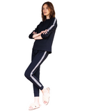 Ellwi 611-PJ Leopard Trim Black Ribbed Cotton Pajamas Set