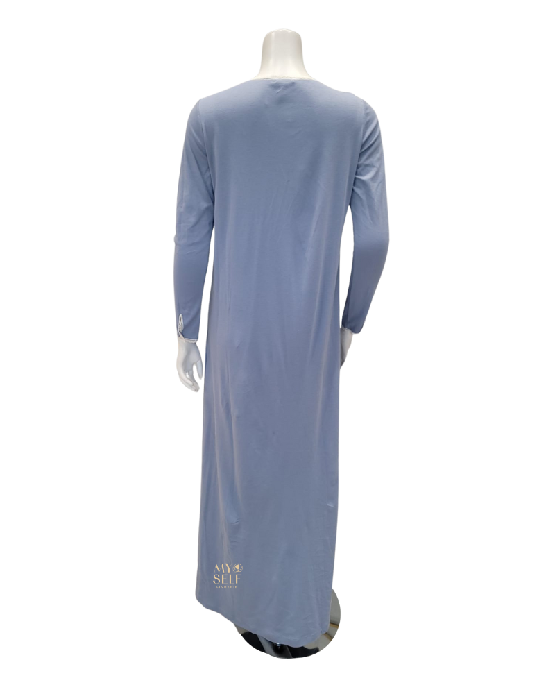 Iora Lingerie 22406C V Neck Lace Trim Baby Blue 100% Supima Cotton Nightgown myselflingerie.com