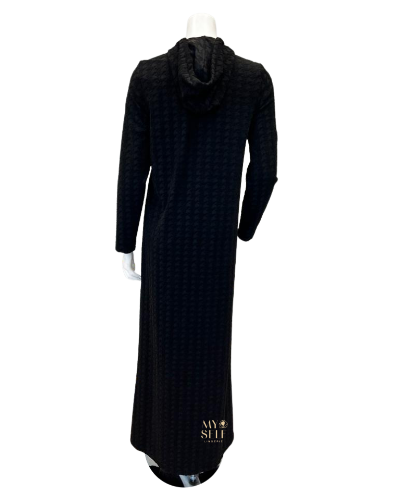 Simondona S6653 Black Textured Terry Robe with Zipper myselflingerie.com