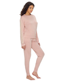 Flora Nikrooz Q80995 Clay Lotus Lace Accent Fleece Lined Pajamas Set MYSELFLINGERIE.COM
