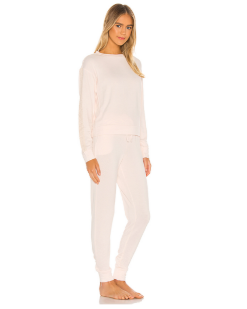 Flora Nikrooz Q80995 Seashell Lotus Lace Accent Fleece Lined Pajamas Set MYSELFLINGERIE.COM