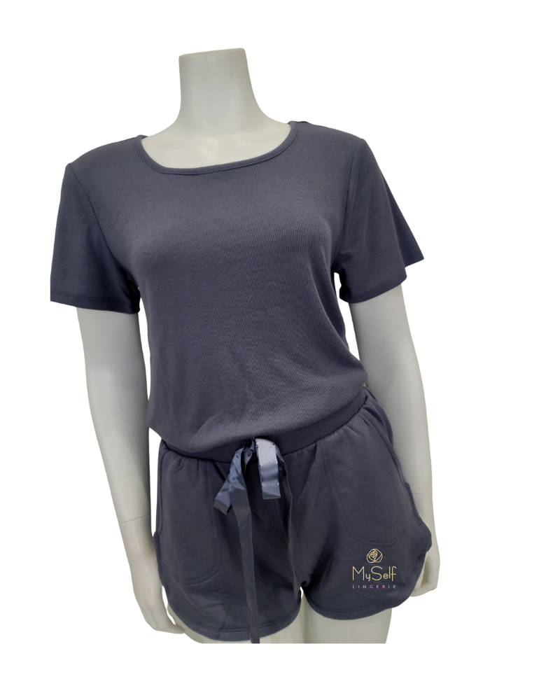 Q81248 Raven Dark Grey Knit Short PJ's Set