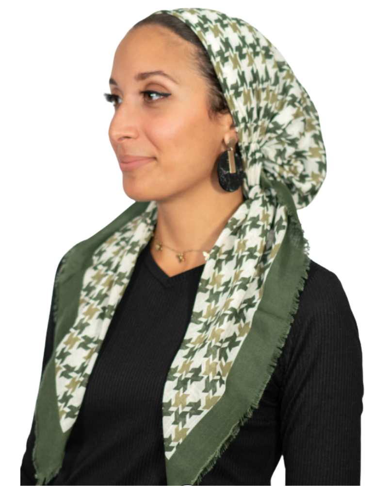 Tie Ur Knot Olive Houndstooth Pre-Tied Bandanna with Light Non Slip Grip