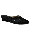 Jacques Levine 20161S Black Suede Quilted Silver Dots Wedge Slippers myselflingerie.com