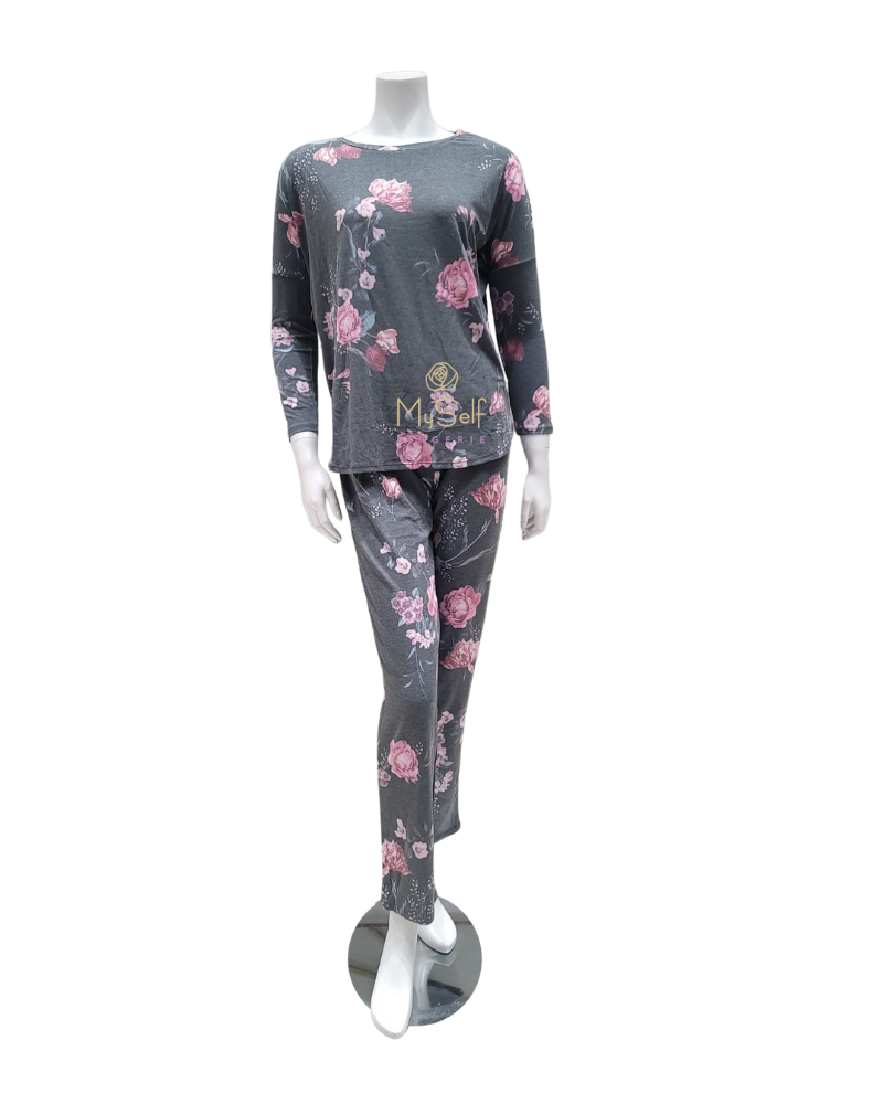 Flora Nikrooz Q80922 Dark Heather Grey Kathy Knit PJ's Set MYSELFLINGERIE.COM
