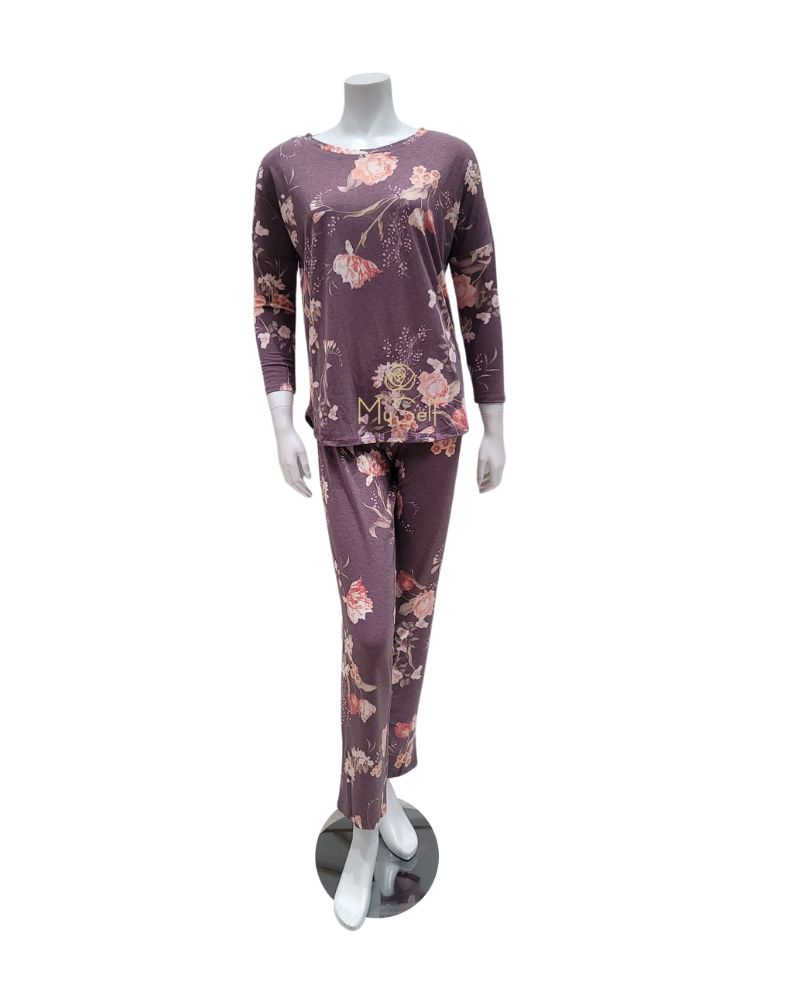 Flora Nikrooz Q80922 Plum Kathy Knit PJ's Set MYSELFLINGERIE.COM