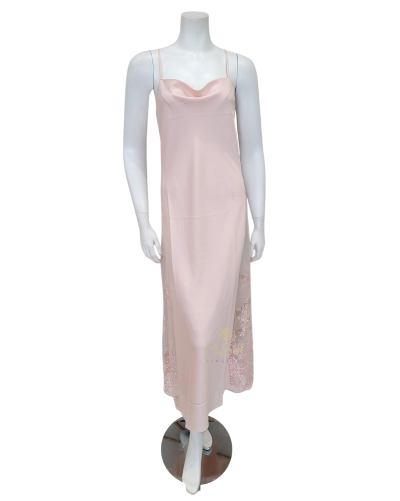 Rya Collection 219 Petal Pink Darling Lace Panel Gown myselflingerie.com