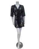 7115X Black Lace & Satin Plus Size Wrap Robe w/ Matching G-String