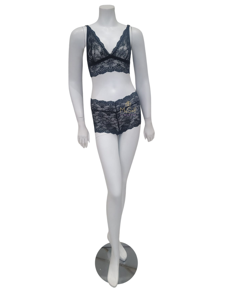 Mapale 8638 Black Lace Bralette and Hi Waist Brief Set myselflingerie.com