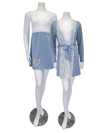 Samantha Chang 2216-8016-IW White Lace Iceberg Modal Chemise & Robe Set myselflingerie.com