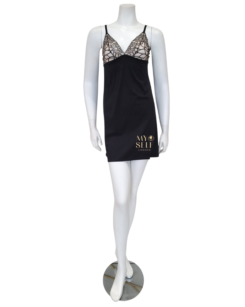 Montelle 9039 Black/Sand Bardot Microfiber Chemise myselflingerie.com