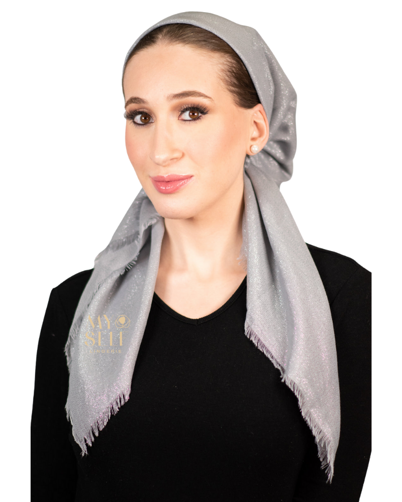 Tie Ur Knot Full Shimmer Silver Adjustable Pre-Tied Bandanna with Full Non Slip Grip myselflingerie.com