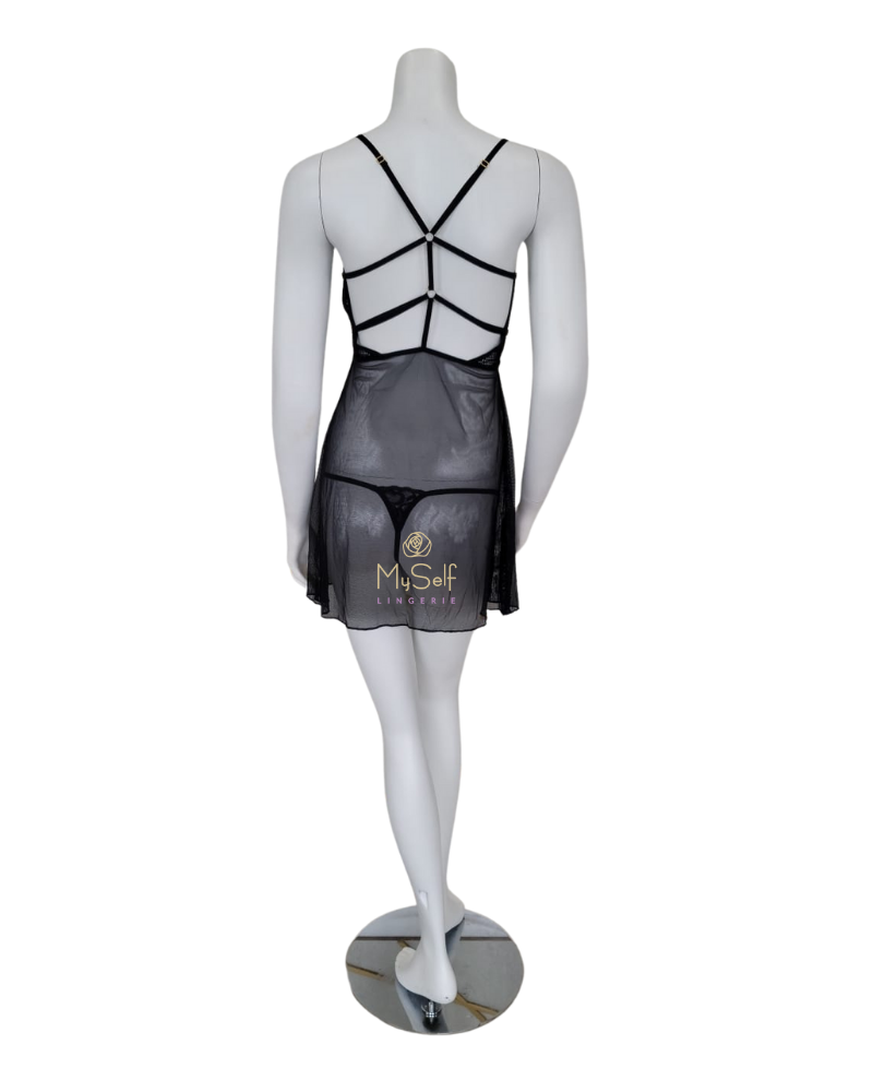 Mapale 7343 Underwired Black Babydoll with Matching Thong myselflingerie.com
