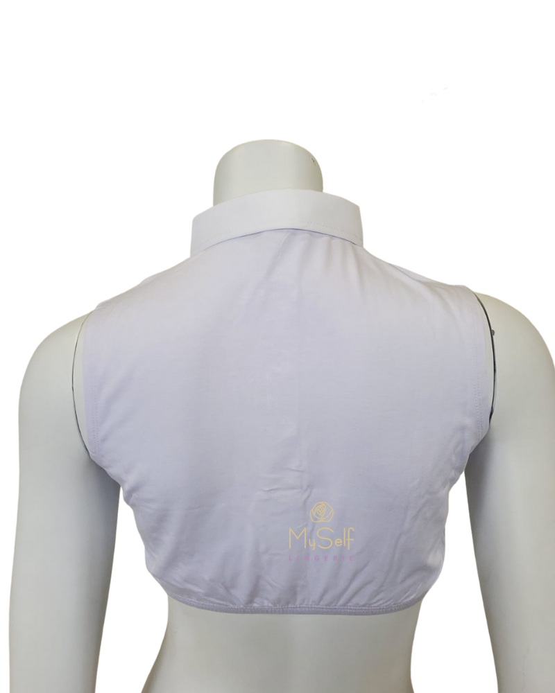 Gemsli SH325 White Sleeveless Crop Shell w/ Placket and Pointed Collar myselflingerie.com