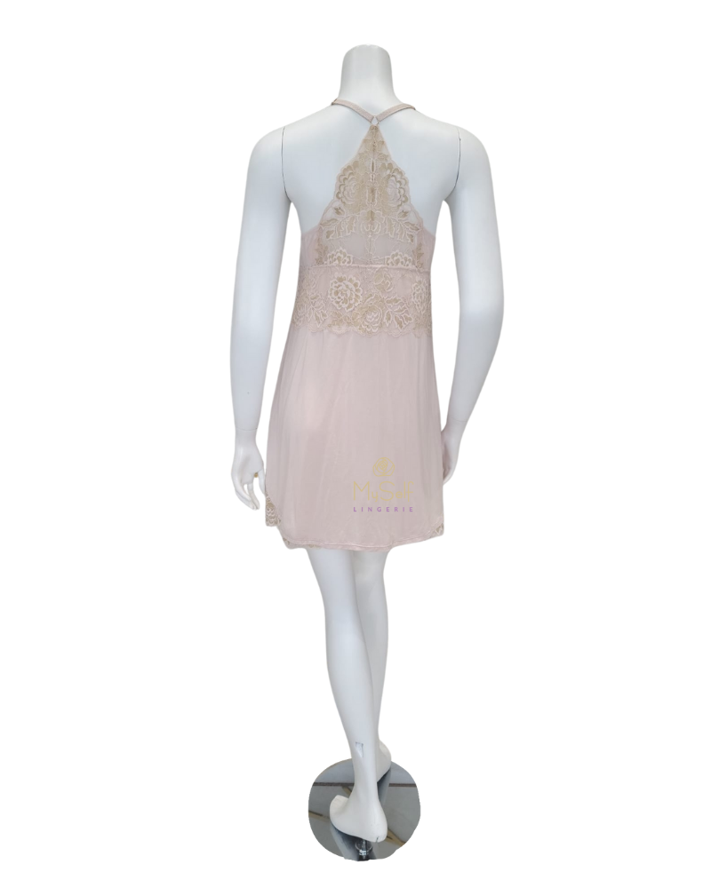 Fleur't 6022 Champagne/Gold Lace Back Modal Chemise MYSELFLINGERIE.COM