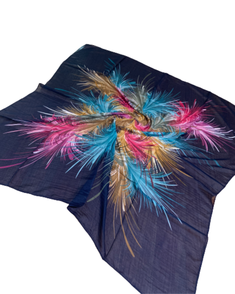 Tie Ur Knot Navy Feather Splatter Pre-Tied Bandanna with Full Non Slip Grip mysellfingerie.com